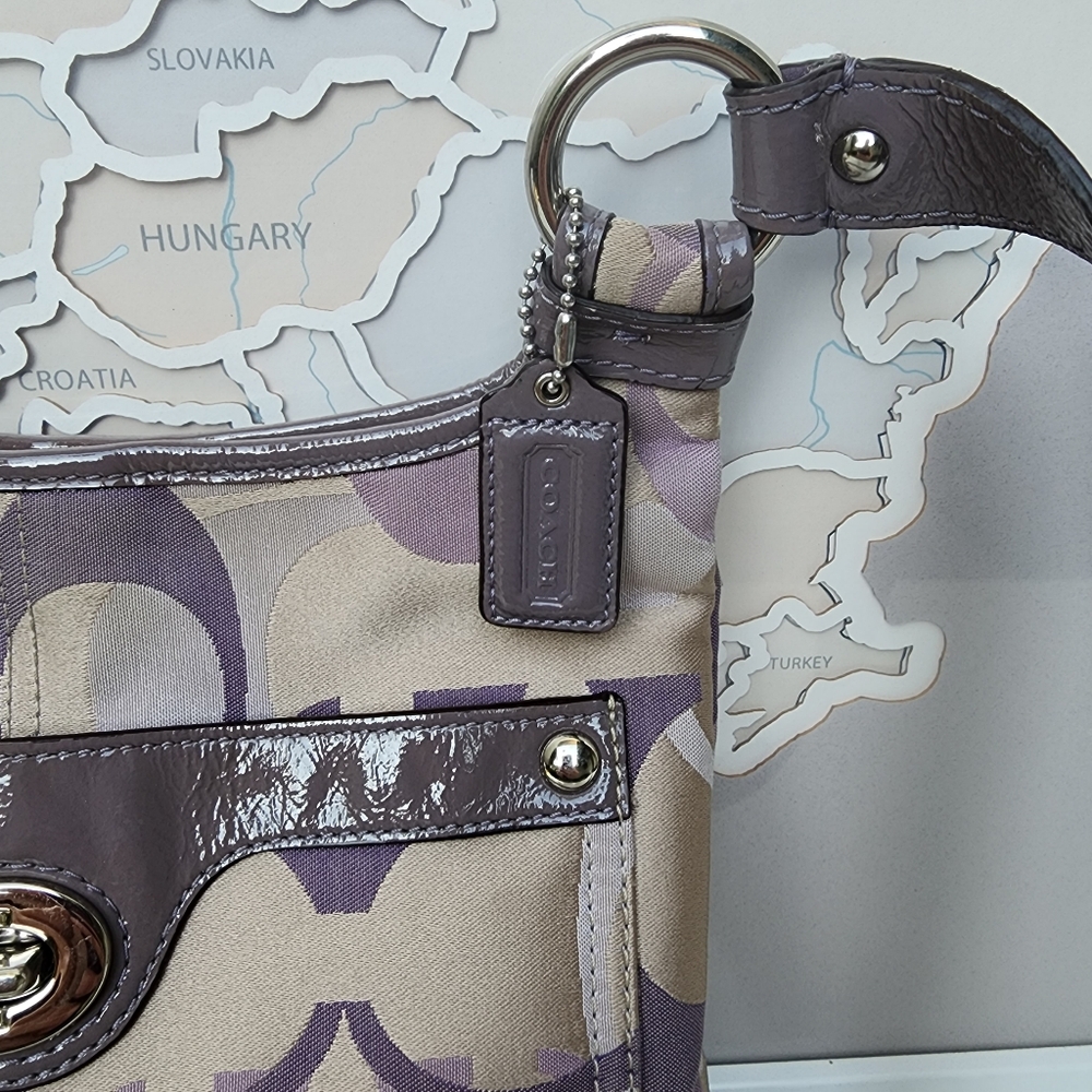 COACH F17479 Lilac & Khaki Penelope Opt Sateen Lilac Patent Leather Trim - Picture 8 of 16